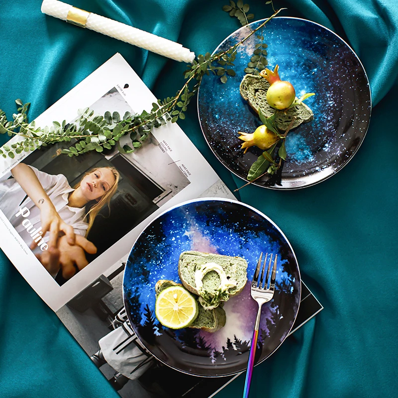 8 inch Nordic Night Sky Star Aurora Ceramic Dinner Dish Plate Decorative Dish Salad Dessert Snack Dish Food Container Crockery
8 inch Nordic Night Sky Star Aurora Ceramic Dinner Dish Plate Decorative Dish Salad Dessert Snack Dish Food Container Crockery