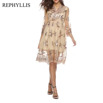 REPHYLLIS Women Gorgeous Sequined Lace Patchwork Wrist Sleeve V Neck A Line Celebration Ceremony Wedding Party Swing Dress
REPHYLLIS Women Gorgeous Sequined Lace Patchwork Wrist Sleeve V Neck A Line Celebration Ceremony Wedding Party Swing Dress