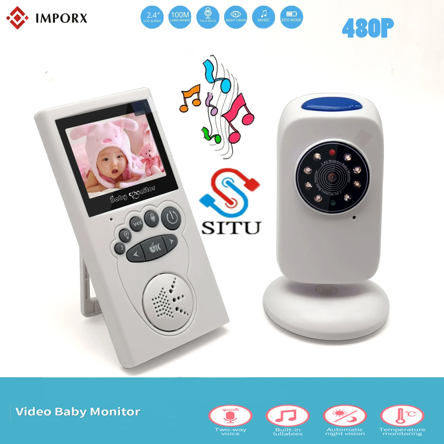 IMPORX Wireless 2.4”LCD Audio Nanny Video Baby Monitor GB101Radio Music Intercom IR 24h Portable Baby Camera Baby Walkie Talkie
IMPORX Wireless 2.4”LCD Audio Nanny Video Baby Monitor GB101Radio Music Intercom IR 24h Portable Baby Camera Baby Walkie Talkie