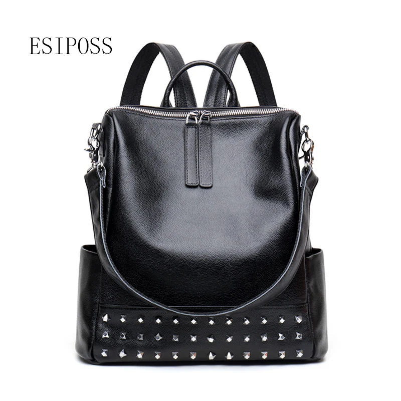 Women Brand Designer Rivets Genuine Leather Backpack Vintage black High Quality Girls School Rucksack Ladies Best Back Pack bag
Women Brand Designer Rivets Genuine Leather Backpack Vintage black High Quality Girls School Rucksack Ladies Best Back Pack bag