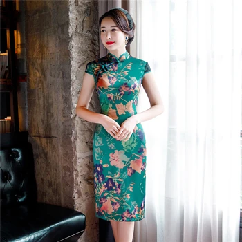 Green Print Flower Female Cheongsam Chinese Women Satin Qipao Summer Sexy Slim Evening Dress Short Sleeve Vestidos M-4XL
Green Print Flower Female Cheongsam Chinese Women Satin Qipao Summer Sexy Slim Evening Dress Short Sleeve Vestidos M-4XL