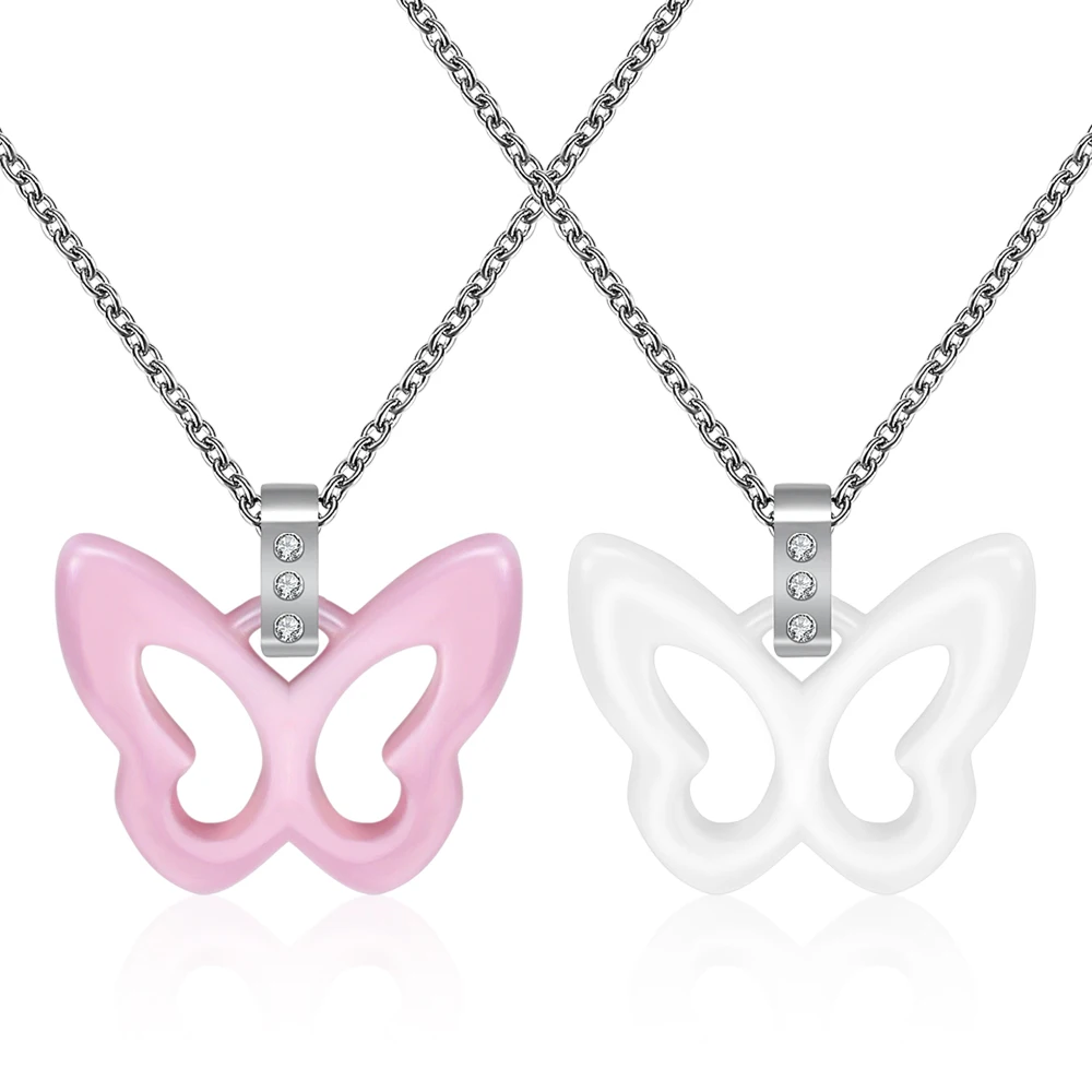 PINK White Ceramic Butterfly Pendant Necklace Fashion Stainless steel chain Necklace For Women Wholesale
PINK White Ceramic Butterfly Pendant Necklace Fashion Stainless steel chain Necklace For Women Wholesale