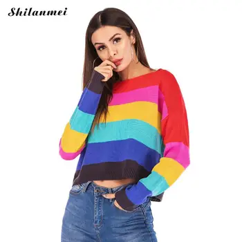 New 2019 Spring Autumn Sweater Women Rainbow Stripe Knitwear Long Sleeve Causal Crop Top Fashion Loose Female Pullover Jumper
New 2019 Spring Autumn Sweater Women Rainbow Stripe Knitwear Long Sleeve Causal Crop Top Fashion Loose Female Pullover Jumper