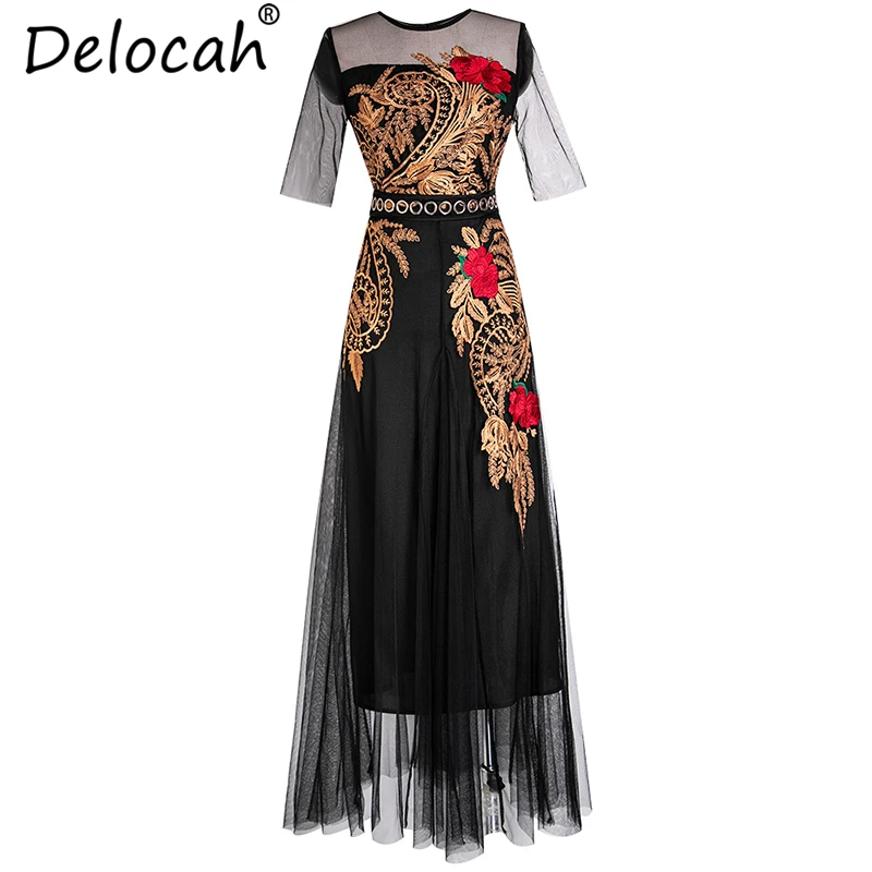 Delocah Women Spring Summer Maxi Dress Runway Fashion Vintage Floral Embroidery Mesh Overlay Elegant High Waist Party Long Dress
Delocah Women Spring Summer Maxi Dress Runway Fashion Vintage Floral Embroidery Mesh Overlay Elegant High Waist Party Long Dress