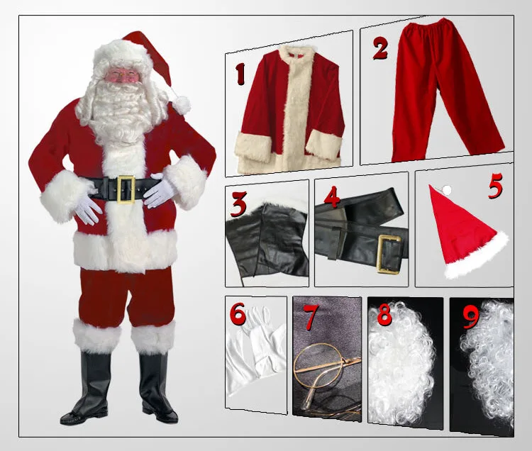 Cosplay&ware 10pcsset Deluxe Santa Claus Costume A Full Set Christmas Costumes Velvet Cosplay Luxury Suit 14 Cosplay&ware 10pcsset Deluxe Santa Claus Costume A Full Set Christmas Costumes Velvet Cosplay Luxury Suit -Cosplayware Store
