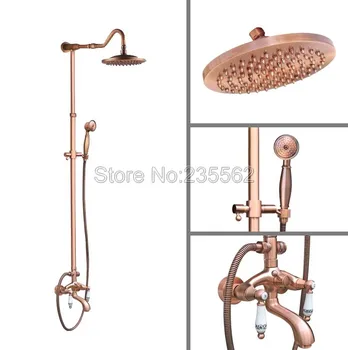 Antique Red Copper Bathroom Rain Shower Faucet Set Dual Handle Tub Mixer Tap Wall Mounted with Handheld Shower Spray lrg631
Antique Red Copper Bathroom Rain Shower Faucet Set Dual Handle Tub Mixer Tap Wall Mounted with Handheld Shower Spray lrg631
