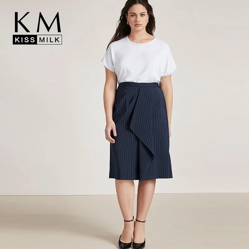 Женская ассиметричная юбка Kissmilk летняя простая в применении полоску западном