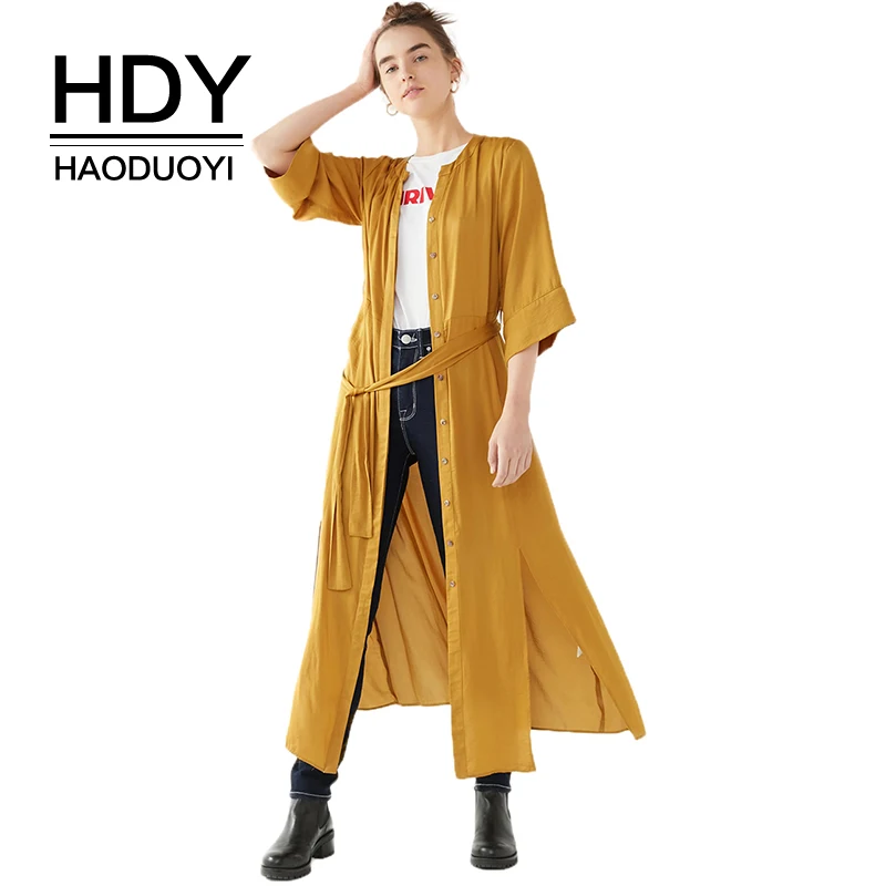 HDY Haoduoyi Solid Botton Down Tie Waist Midi Dress Office Lady Casual Fashion New O Neck Side Split Loose Long Dress
HDY Haoduoyi Solid Botton Down Tie Waist Midi Dress Office Lady Casual Fashion New O Neck Side Split Loose Long Dress