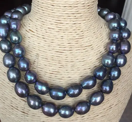 double strands 15-16mm tahitian black green pearl necklace 18 
double strands 15-16mm tahitian black green pearl necklace 18