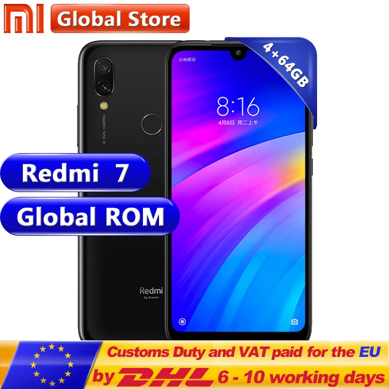 

Global ROM Xiaomi Redmi 7 32GB 3GB Qualcomm Snapdragon 632 Octa Core Mobile phone 4000mAh 12MP 6.26'' Full screen 19:9