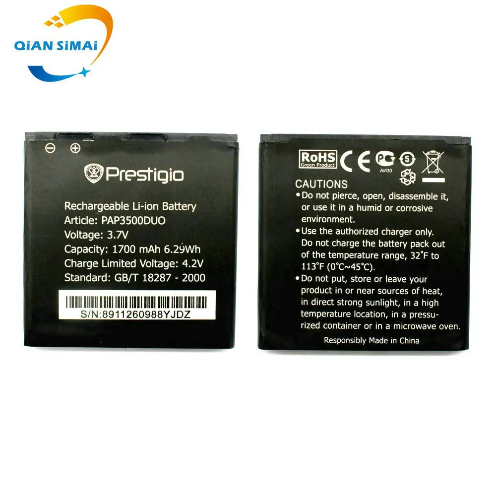 New Prestigio MultiPhone PAP3500 DUO 3500 1700mah High Quality Replacement Li-ion Battery +Tracking Code
New Prestigio MultiPhone PAP3500 DUO 3500 1700mah High Quality Replacement Li-ion Battery +Tracking Code