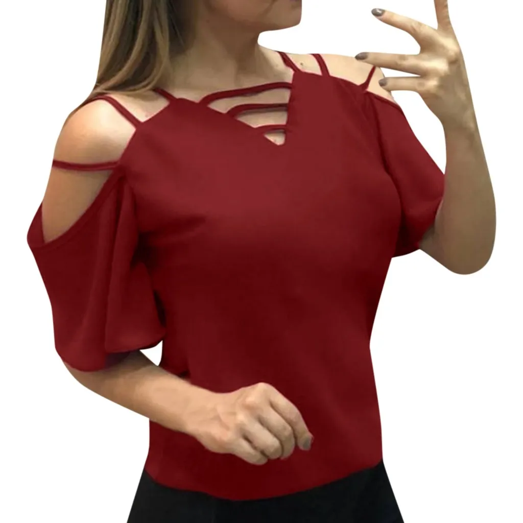 CHAMSGEND Women Blouses 2019 Women Casual V-Neck Blouse Fashion Solid Hollow Out Chiffon Tops Cold Shoulder Tops Apr29
CHAMSGEND Women Blouses 2019 Women Casual V-Neck Blouse Fashion Solid Hollow Out Chiffon Tops Cold Shoulder Tops Apr29