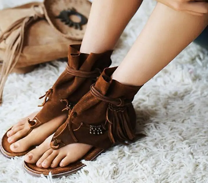 Summer Hot Brown Suede Leather Women Clip Toe Sandals Beading Fringe Ladies Lace Up Flat Sandals Roma Style Female Dress Shoes
Summer Hot Brown Suede Leather Women Clip Toe Sandals Beading Fringe Ladies Lace Up Flat Sandals Roma Style Female Dress Shoes