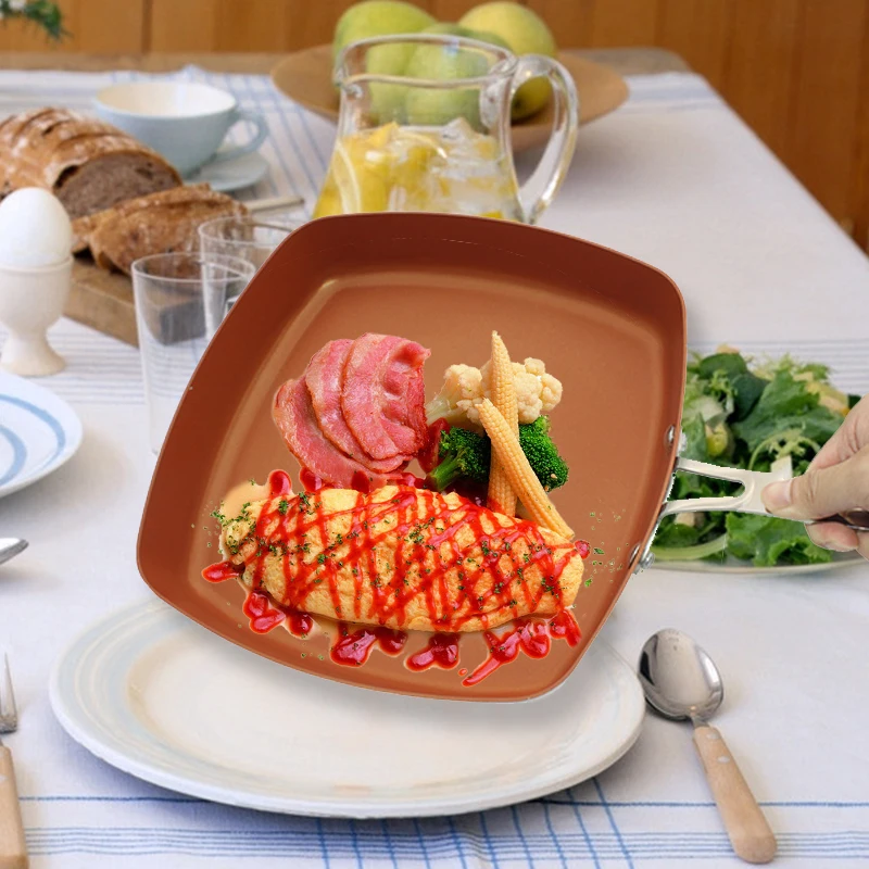 Non-stick Copper Square Frying Pans with Ceramic Frying Red Pans Copper Oven & Chef Square Fry Pans Nonstick Skillet
Non-stick Copper Square Frying Pans with Ceramic Frying Red Pans Copper Oven & Chef Square Fry Pans Nonstick Skillet
