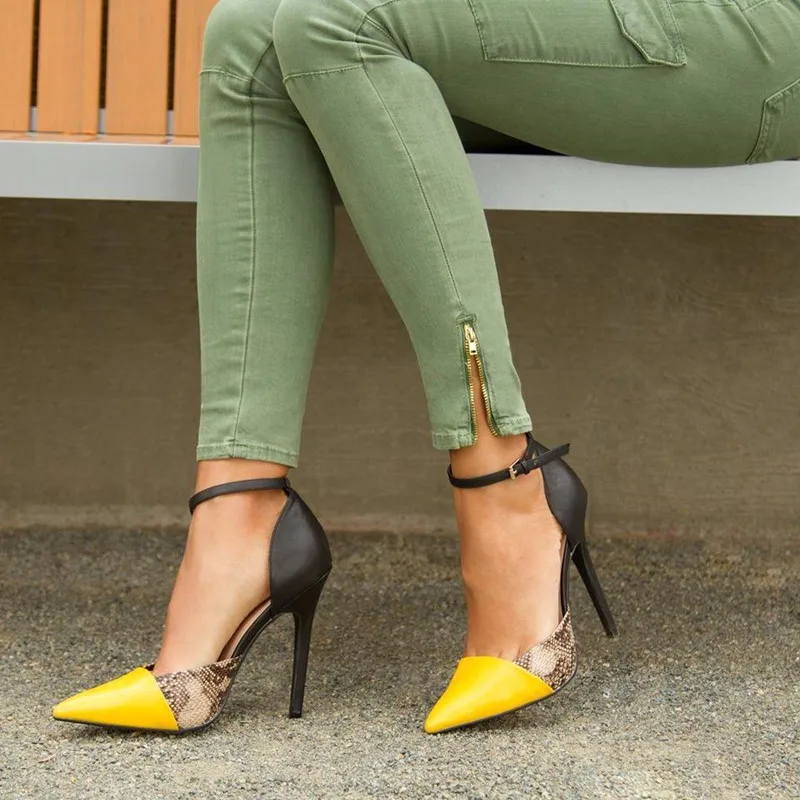 Women’s Shoes Color Combination of Leather, 11 Cm