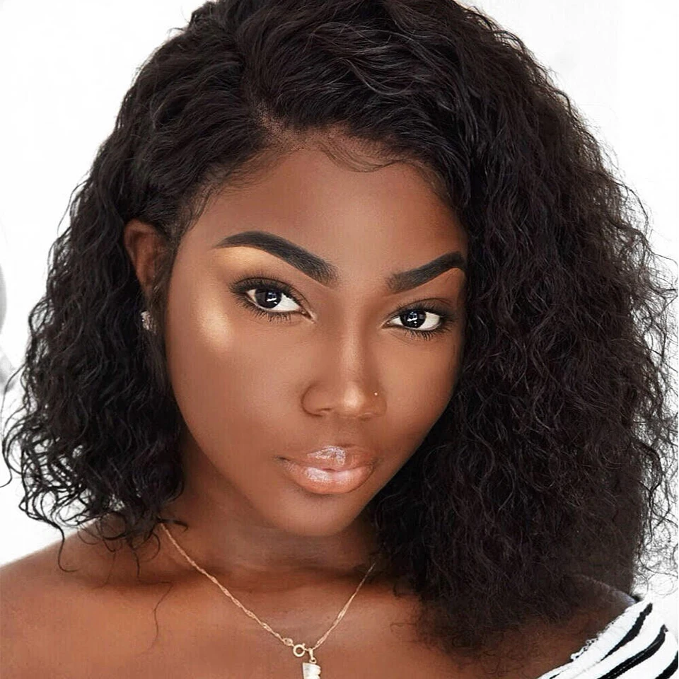 Short Curly Lace Front Human Hair Wigs For Black Women Brazilian Hair Bob Wig With Bady Hair Pre Plucked Ilaria Shipping Free(China)