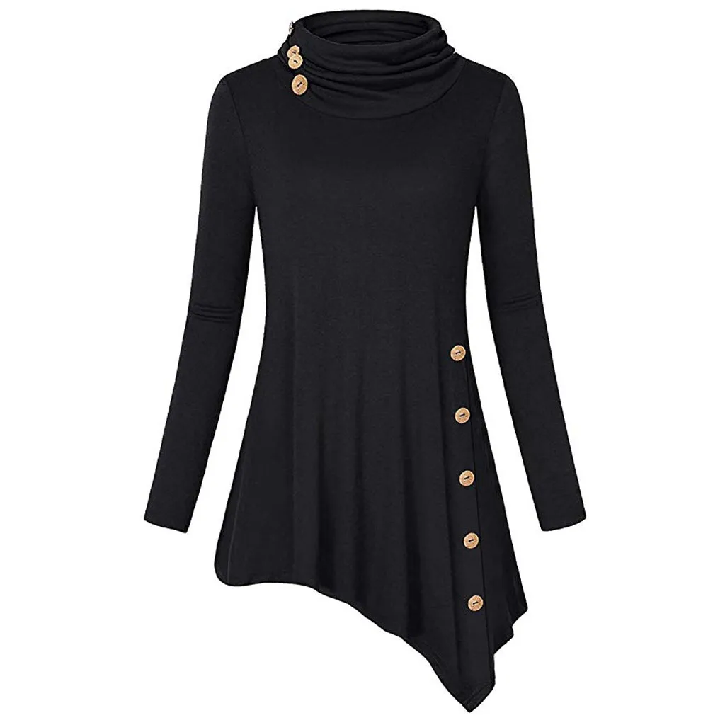 Women's Irregular Long Sleeve Blouses With Button Womens Turtleneck Asymmetrical Blouse Ladies Tunic Tops blusa feminina
Women's Irregular Long Sleeve Blouses With Button Womens Turtleneck Asymmetrical Blouse Ladies Tunic Tops blusa feminina