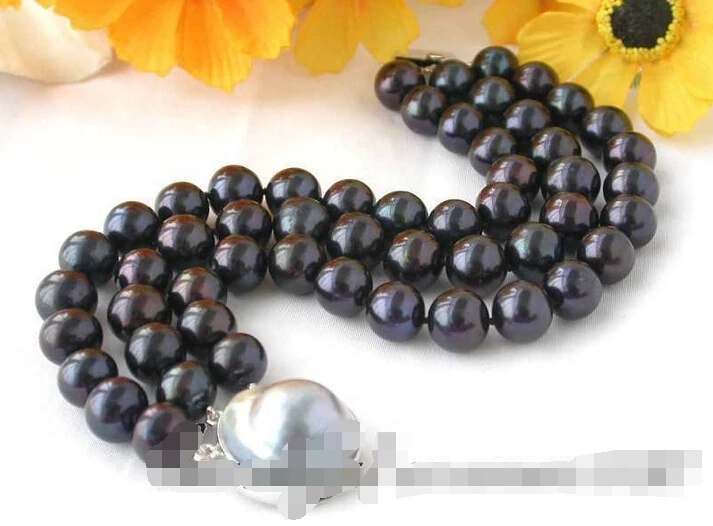 

z2410 3row 11mm Tahitian black freshwater pearl bracelet mabe silver @^Noble style Natural Fine jewe SHIPPING new >>free shippin