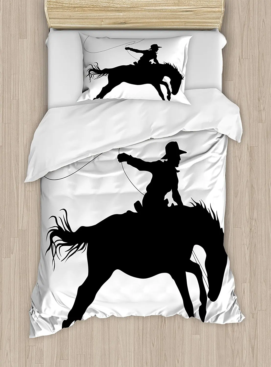 Cartoon Duvet Cover Set Silhouette of Cowboy Riding Horse Rider Rope Sport Country Western Style Art 4 Piece Bedding Set
Cartoon Duvet Cover Set Silhouette of Cowboy Riding Horse Rider Rope Sport Country Western Style Art 4 Piece Bedding Set