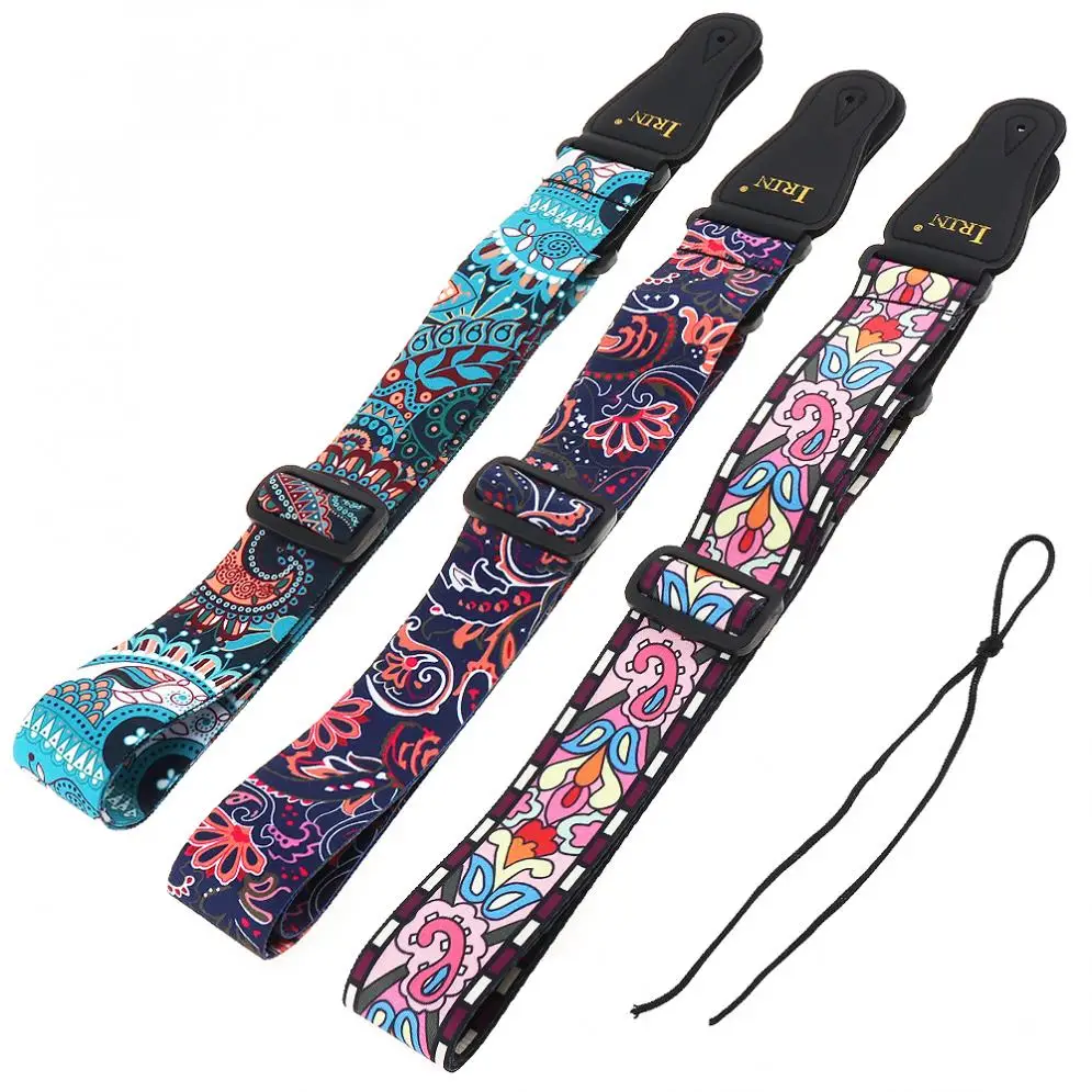 

Adjustable Printing Guitar Strap with National Style Flowers Pattern 3 Colors Optional for Acoustic Folk Electric Bass Guitar