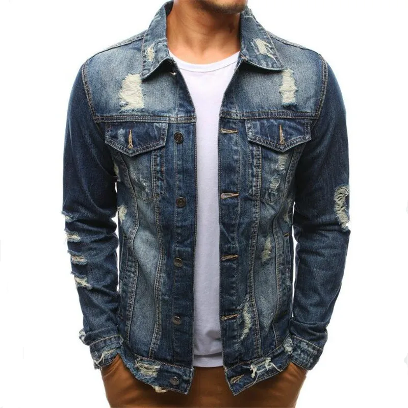 Jacket European code Men's Slim Casual Long Sleeve Denim Hole Jacket Multi Pocket Single Breasted Large Size S-XXXL Shaped coat
Jacket European code Men's Slim Casual Long Sleeve Denim Hole Jacket Multi Pocket Single Breasted Large Size S-XXXL Shaped coat