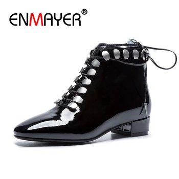 ENMAYER Women Ankle boots Pointed Toe Low heels Short boots Autumn Winter boots Cow Leather footwear shoes Thick heels CR1224
ENMAYER Women Ankle boots Pointed Toe Low heels Short boots Autumn Winter boots Cow Leather footwear shoes Thick heels CR1224
