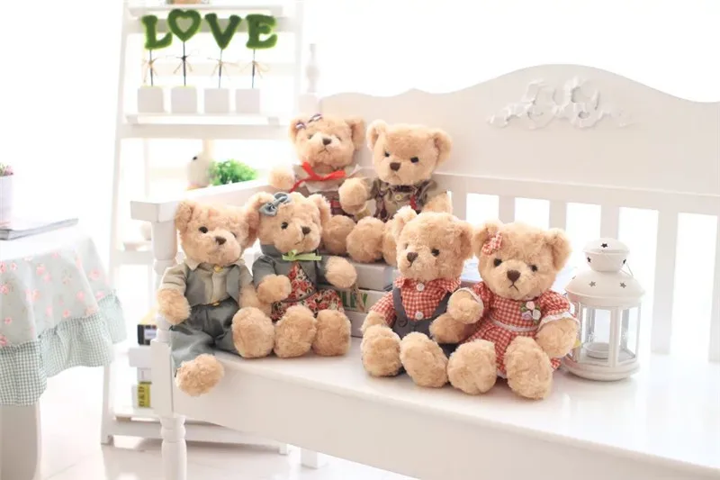 A pair 30CM Kawaii Teddy Bear Plush Toy Stuffed Couple teddy bear with cloth Soft Kids Toys Hight Quality 2018 New (1)