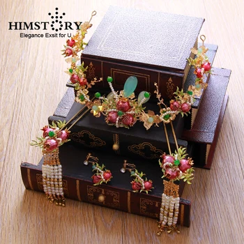 HIMSTORY Chinese Trendy Fruit Pomegranate Designs Pearl Tassel Brides Wedding Hair Accessories Women Hair Stick Earring Jewelry
HIMSTORY Chinese Trendy Fruit Pomegranate Designs Pearl Tassel Brides Wedding Hair Accessories Women Hair Stick Earring Jewelry