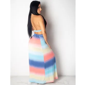 Striped Skirt Set Summer Two Piece Set Short Women Halter Crop Top High Waist Maxi Skirt Female Sexy Skirt Set
Striped Skirt Set Summer Two Piece Set Short Women Halter Crop Top High Waist Maxi Skirt Female Sexy Skirt Set