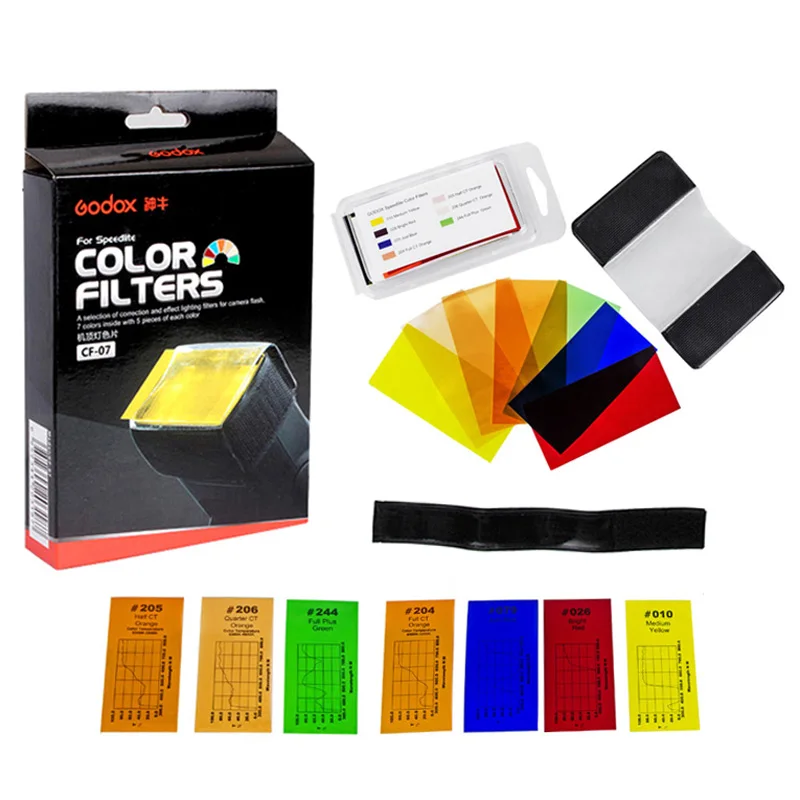 

Godox CF-07 Universal 35 Pieces Speedlite Color Filter Kit Photography Gels Filters Set for Canon Nikon Sony Yongnuo Flash Light