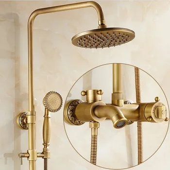 Luxury Antique Brass Thermostatic Rainfall Shower Set Faucet Tub Mixer Tap Hand held Shower Thermostatic Bath and shower faucet 
Luxury Antique Brass Thermostatic Rainfall Shower Set Faucet Tub Mixer Tap Hand held Shower Thermostatic Bath and shower faucet