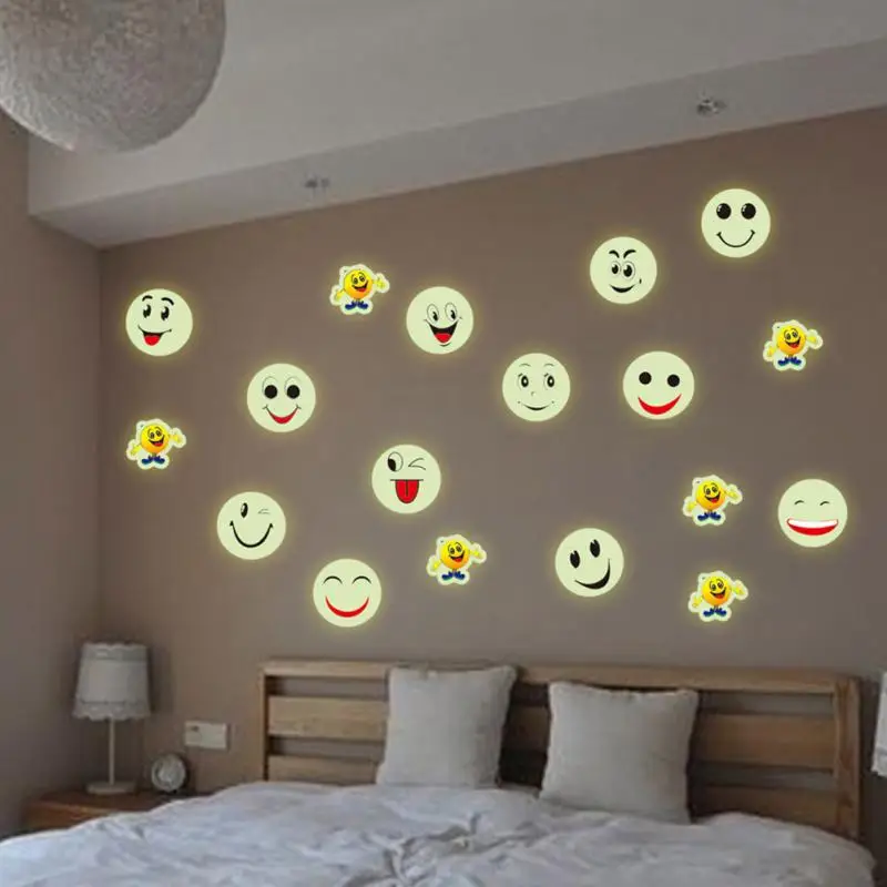 

Glow In The Dark Luminous Fluorescent PVC Plastic Wall Stickers Emoji Smiley Face Wall Decal