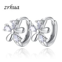 ZRHUA moda elegante pendientes de aro de flores de cristal para mujer boda Simple lujo plata 925 joyería mujer regalos de navidad(China)