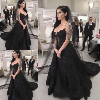 Vintage Black Wedding Dresses Long 2020 Gothic robe de marieeSpaghetti Straps Lace Wedding Gowns Handmade Formal Bride Dress
Vintage Black Wedding Dresses Long 2020 Gothic robe de marieeSpaghetti Straps Lace Wedding Gowns Handmade Formal Bride Dress