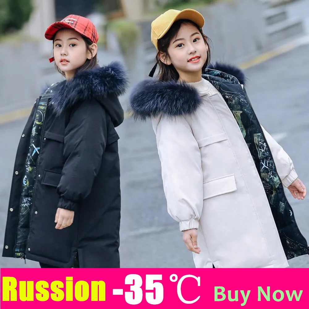 -30 Degrees Girls Duck Down Jackets Children Thickening Warm Two-sided Wear Down Kids Girl Long Section Big Fur Hood Down Jacket
-30 Degrees Girls Duck Down Jackets Children Thickening Warm Two-sided Wear Down Kids Girl Long Section Big Fur Hood Down Jacket