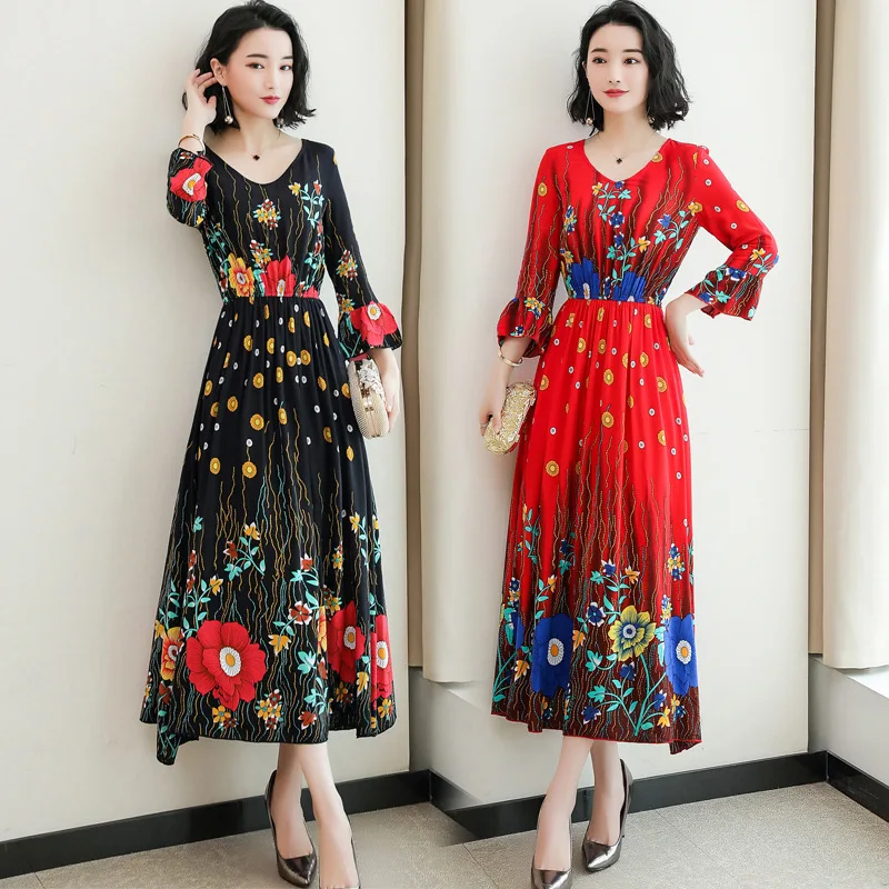 Large size dress female 2019 new red ruffled print large swing type retro temperament waist slimming black long dress
Large size dress female 2019 new red ruffled print large swing type retro temperament waist slimming black long dress