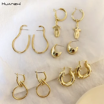 HUANZHI 2019 Human Form Geometric Distortion Multi-layer Circle Rhinestone Wafer Peas Knot Gold Metal Stud Earrings for Women
HUANZHI 2019 Human Form Geometric Distortion Multi-layer Circle Rhinestone Wafer Peas Knot Gold Metal Stud Earrings for Women