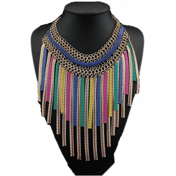 

CirGen Chunky Multi layer Choker Bijoux Colorful Chain Tassel Pendant Gothic Neck Bib Statement Boho Necklace Women Jewelry,E04