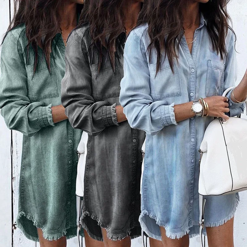 2019 Women Long Sleeve Loose Denim Shirts Dress Summer Fashion Casual Female Mini Dress Lady Turn-down Collar Shirt Short Dress
2019 Women Long Sleeve Loose Denim Shirts Dress Summer Fashion Casual Female Mini Dress Lady Turn-down Collar Shirt Short Dress