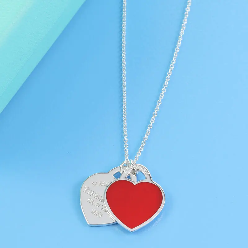 New 925 Sterling Silver Enamel Red Heart Shape Pendant Necklace Jewelry Double Heart Love Charms Pendant Women Girl Gift
New 925 Sterling Silver Enamel Red Heart Shape Pendant Necklace Jewelry Double Heart Love Charms Pendant Women Girl Gift