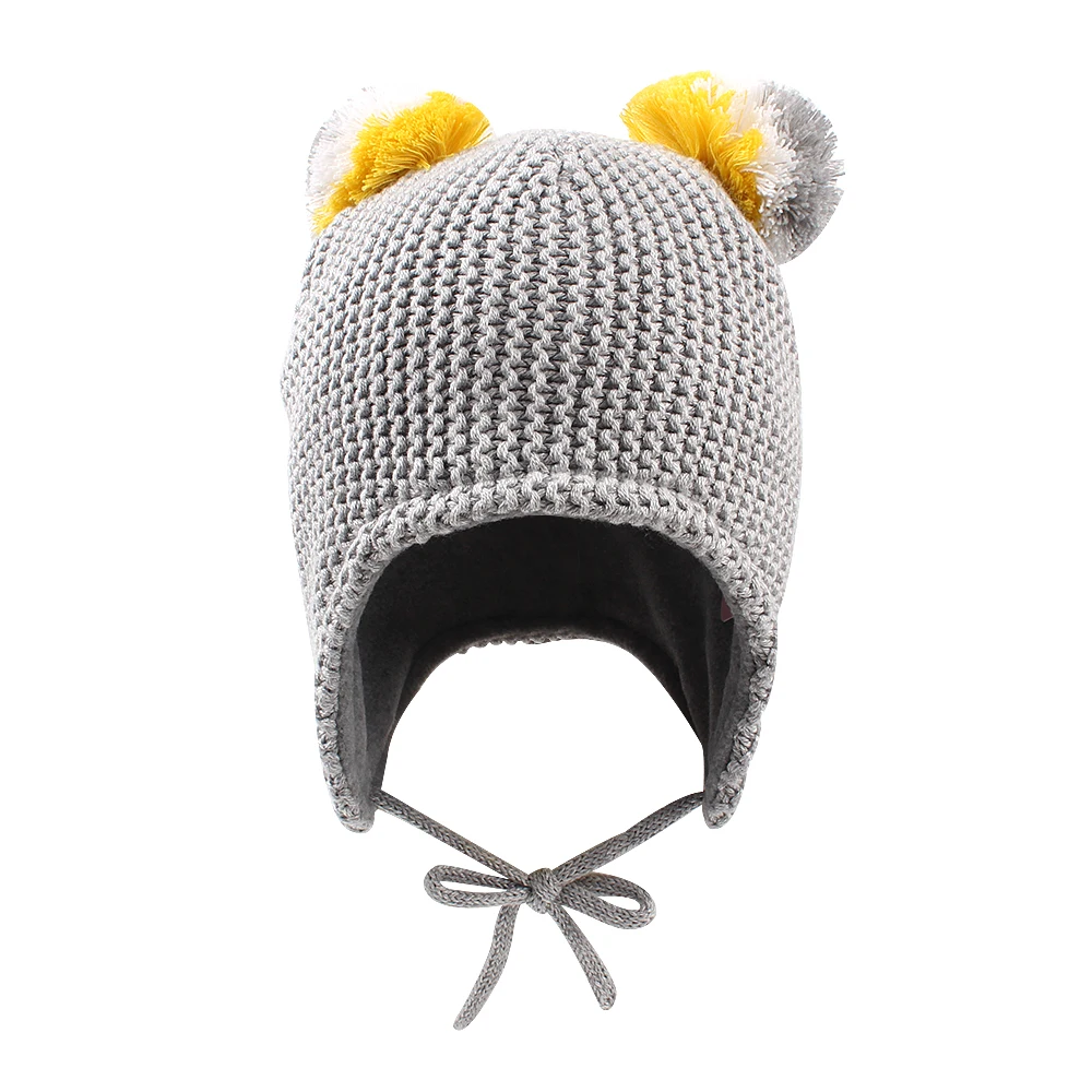 Winter Warm Baby Beanie Hat Cute Earflap Toddler Girls Hat with Pompom Fleece Lined Knit Kids Boys Hat Baby Girls Clothing 6-24M (11)