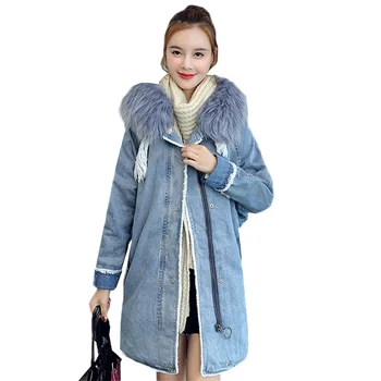Denim parkas women winter thick warm cotton jacket new loose coat medium long hooded fur collar denim coats female jacket DT0496
Denim parkas women winter thick warm cotton jacket new loose coat medium long hooded fur collar denim coats female jacket DT0496