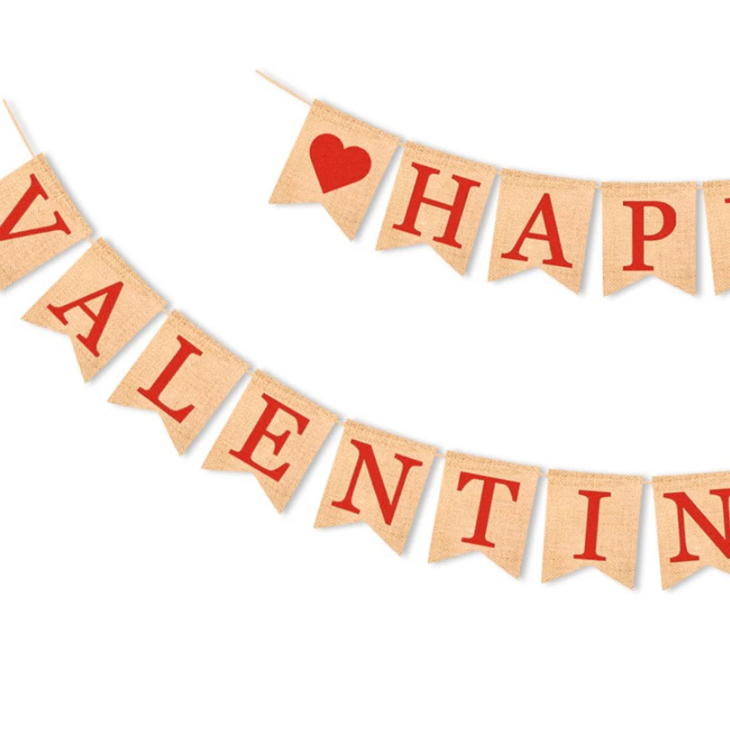 Happy Valentines Day Vintage Burlap Bunting Banner Wedding Valentine Decor