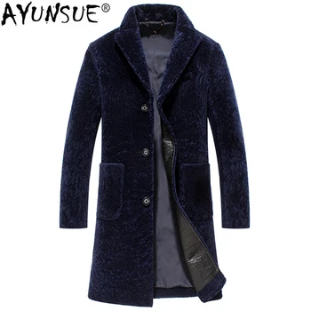 

AYUNSUE New Sheep Shearling Jacket Natural Wool Fur Coats Long Autumn Winter Real Fur Coat Windbreaker Suit Collar 9961 KJ1461