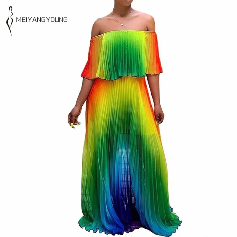 MEIYANGYOUNG Women Long Dress Causal Summer 2019 Ruffled Pleated Dress Off The Shoulder High Waist Loose Neon Dress Plus Size
MEIYANGYOUNG Women Long Dress Causal Summer 2019 Ruffled Pleated Dress Off The Shoulder High Waist Loose Neon Dress Plus Size