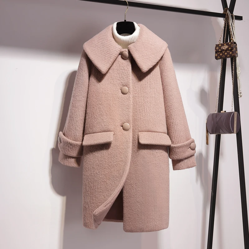 Winter 2018 New Korean Turn-collar Wool Overcoat Long Sweet Wool Overcoat Single Breasted Wide-waisted Korean Coat Fashion Pink
Winter 2018 New Korean Turn-collar Wool Overcoat Long Sweet Wool Overcoat Single Breasted Wide-waisted Korean Coat Fashion Pink