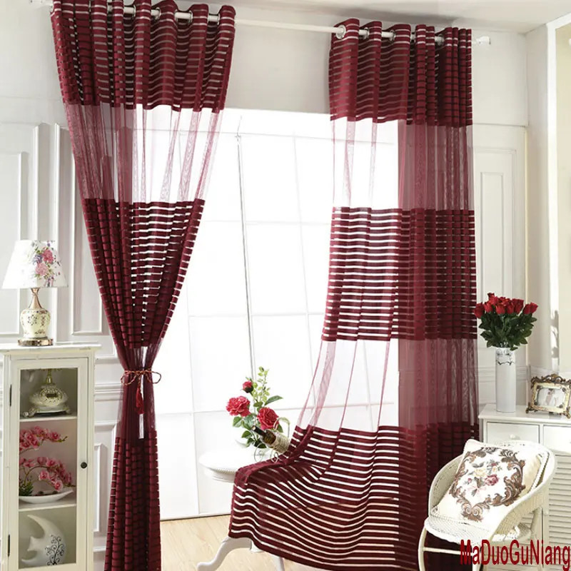 modern style Striped design sheer panel Burgundy tulle curtain for living room and balcony organza fabrics European style window
modern style Striped design sheer panel Burgundy tulle curtain for living room and balcony organza fabrics European style window