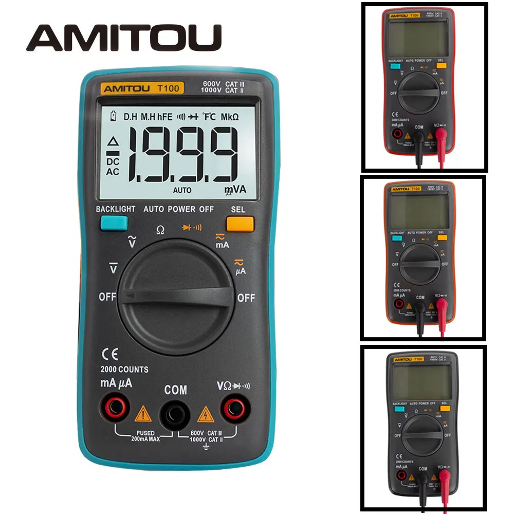 T100 Continuity Digital Multimeter Milliamp Microampere AC/DC Voltage Current Ohm Diode Resistance Beep Tester Plus Backlight
T100 Continuity Digital Multimeter Milliamp Microampere AC/DC Voltage Current Ohm Diode Resistance Beep Tester Plus Backlight