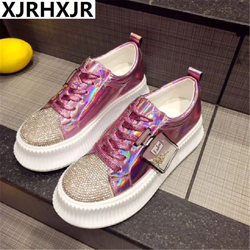 New Brand Rhinestones Sneakers Lace Up Flat Shoes Woman Bling Mixed Color Crystal platform Cozy Women Casual Shoes Silver pink
New Brand Rhinestones Sneakers Lace Up Flat Shoes Woman Bling Mixed Color Crystal platform Cozy Women Casual Shoes Silver pink