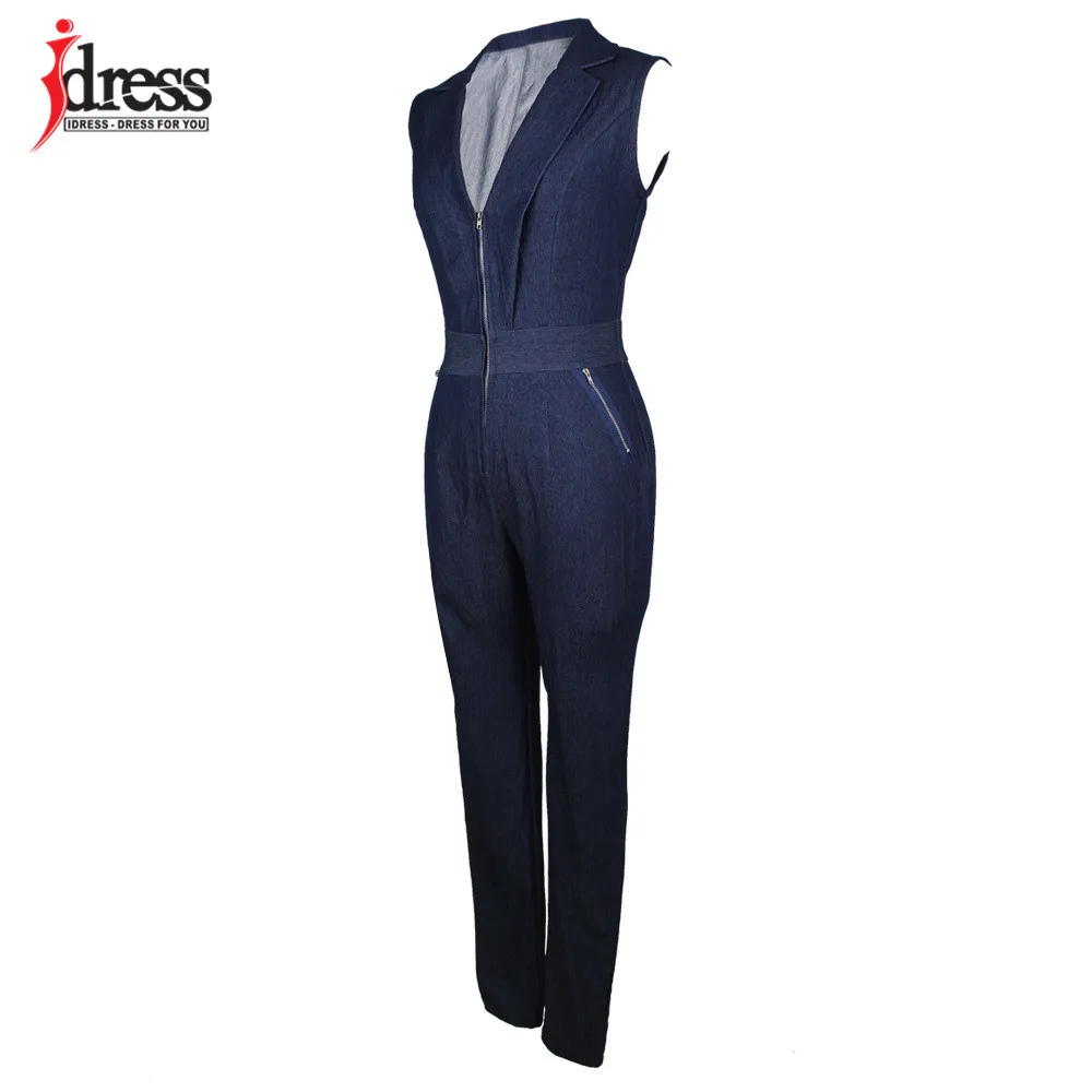 IDress Women Jeans Jumpsuit Denim Long Pants Sexy Deep V Neck Slim Overalls Jumpsuit Girl Sleeveless Club Wear Bodysuit Romper (9)